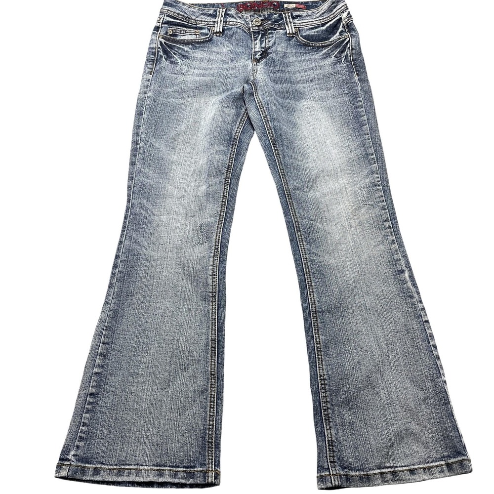 Bongo Jeans Juniors 9 Blue Light Wash Low Rise Bootcut Stretch Denim 32x30 Y2K